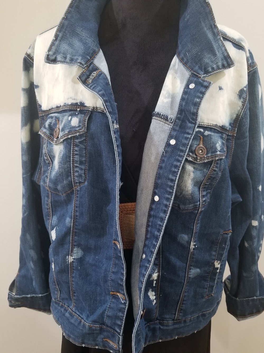 Women's Dark Blue  Bleached Distressed Denim Jeans Plus